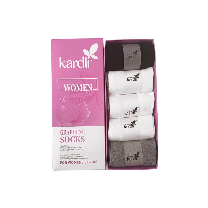 KARDLI Женские антибактериальные носки с графеном и дальним инфракрасным эффектом, против запаха, 5 пар, англо-русская версия.