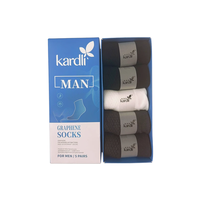 KARDLI Мужские антибактериальные носки с графеном и эффектом дальнего инфракрасного излучения, против запаха, 5 пар, англо-русская версия